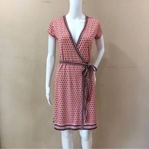 Max Studio Womens S Faux Wrap Dress Jersey Stretch Coral White Boho Workwear New
